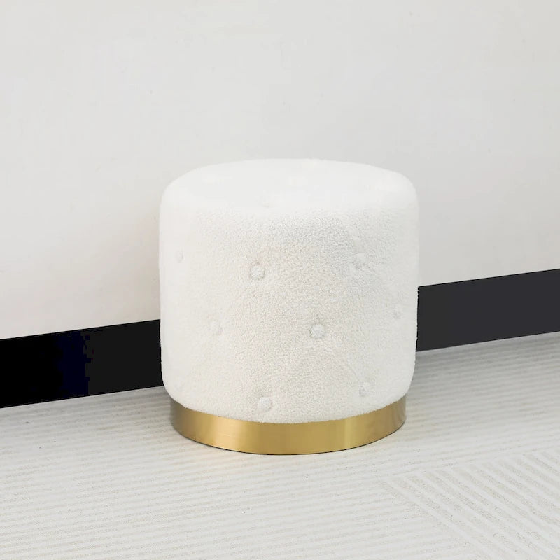 Tabouret pouf rond en velours, repose-pieds de vanité, base plaquée or