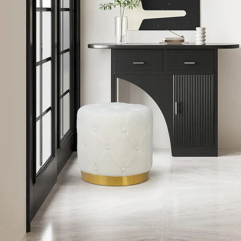 Tabouret pouf rond en velours, repose-pieds de vanité, base plaquée or