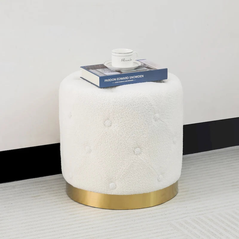 Tabouret pouf rond en velours, repose-pieds de vanité, base plaquée or