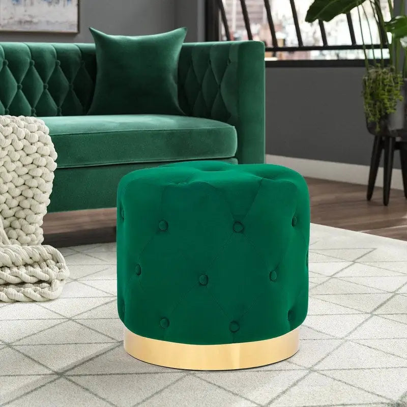 Tabouret pouf rond en velours, repose-pieds de vanité, base plaquée or