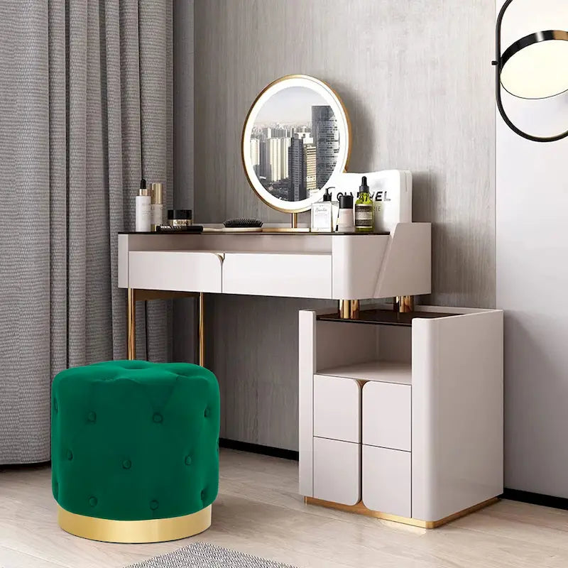Tabouret pouf rond en velours, repose-pieds de vanité, base plaquée or