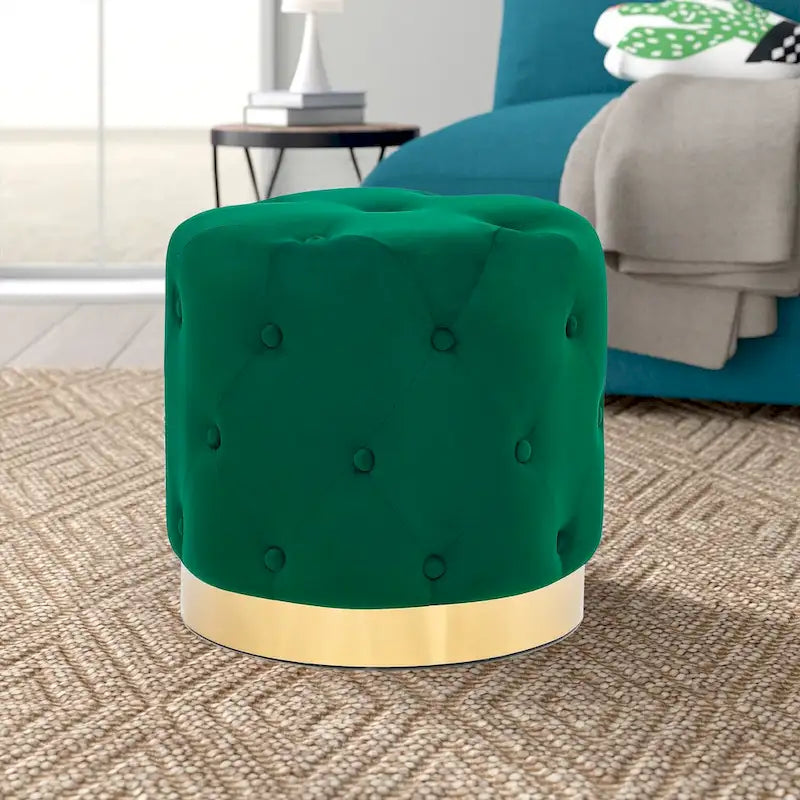 Tabouret pouf rond en velours, repose-pieds de vanité, base plaquée or