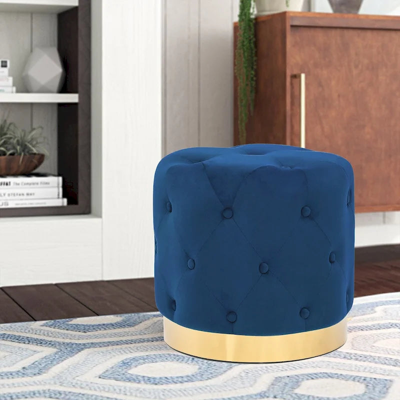 Tabouret pouf rond en velours, repose-pieds de vanité, base plaquée or