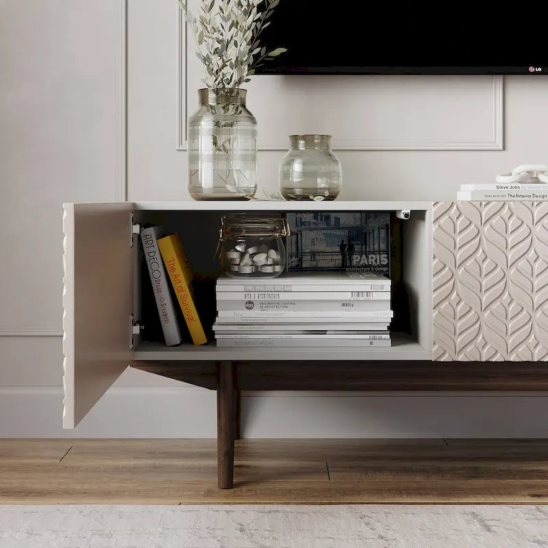 Meuble TV console pour téléviseurs jusqu'à 65 po avec pieds en bois