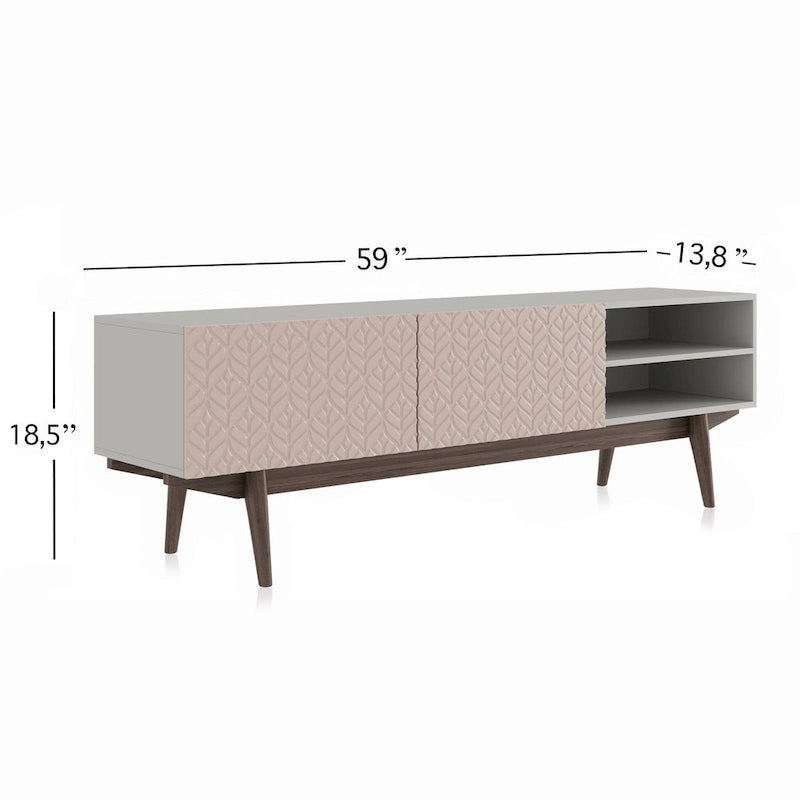 Meuble TV console pour téléviseurs jusqu'à 65 po avec pieds en bois
