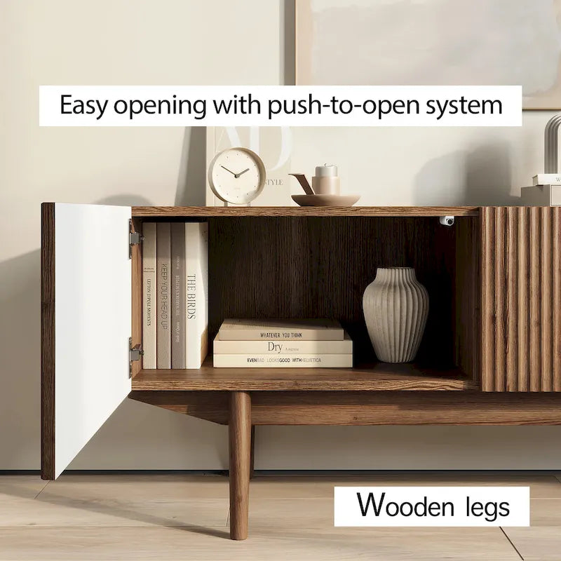 Meuble TV console pour téléviseurs jusqu'à 65 po avec pieds en bois