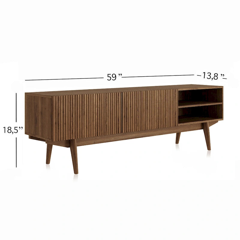 Meuble TV console pour téléviseurs jusqu'à 65 po avec pieds en bois