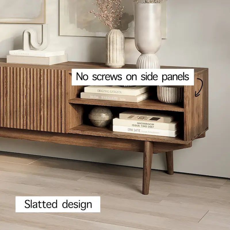 Meuble TV console pour téléviseurs jusqu'à 65 po avec pieds en bois