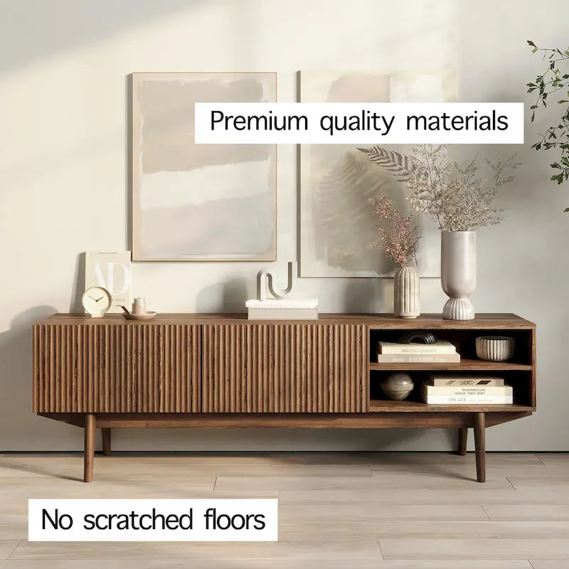 Meuble TV console pour téléviseurs jusqu'à 65 po avec pieds en bois