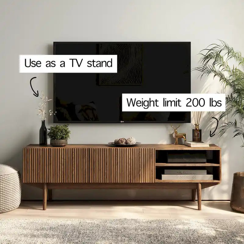 Meuble TV console pour téléviseurs jusqu'à 65 po avec pieds en bois