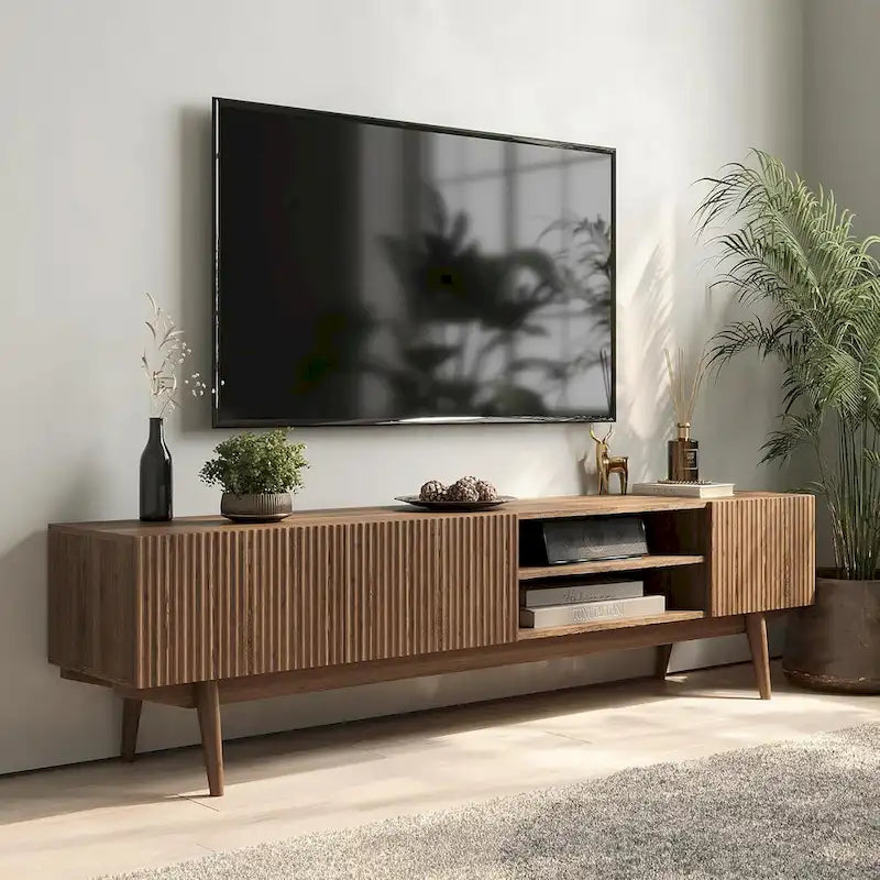 Meuble TV console pour téléviseurs jusqu'à 65 po avec pieds en bois