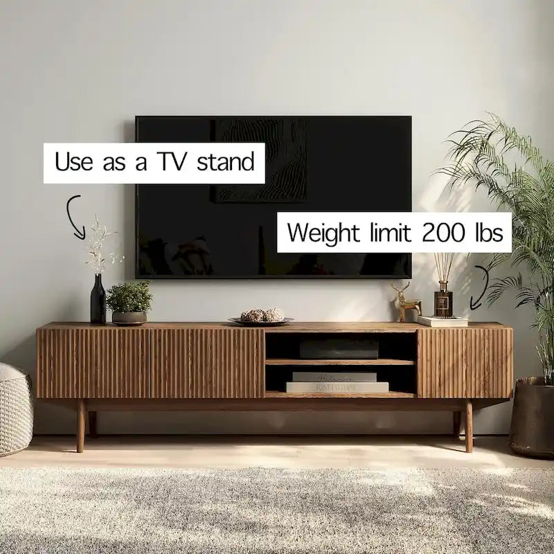 Meuble TV console pour téléviseurs jusqu'à 65 po avec pieds en bois