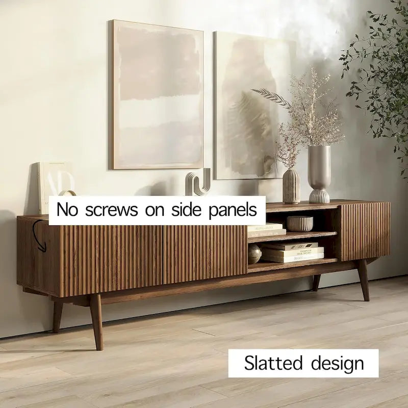 Meuble TV console pour téléviseurs jusqu'à 65 po avec pieds en bois