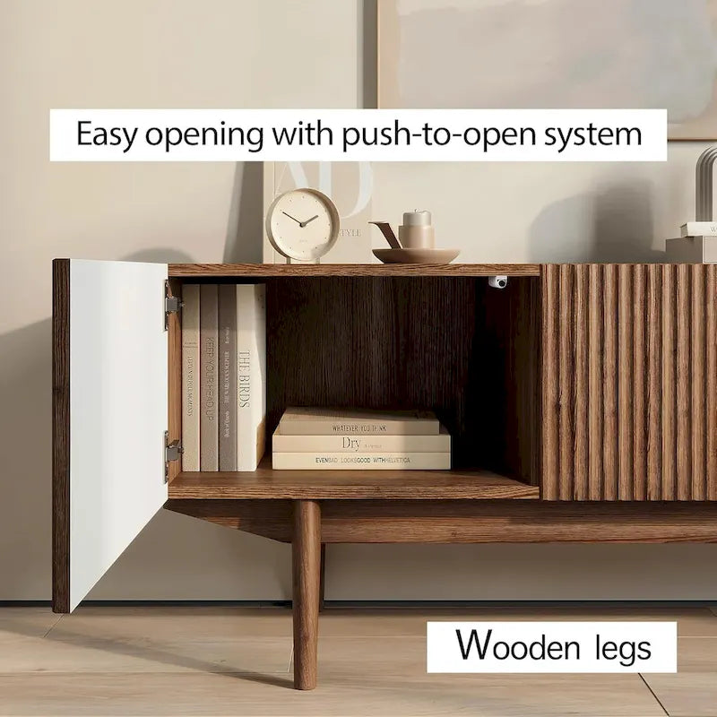 Meuble TV console pour téléviseurs jusqu'à 65 po avec pieds en bois