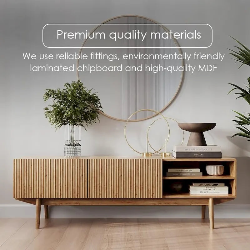 Meuble TV console pour téléviseurs jusqu'à 65 po avec pieds en bois