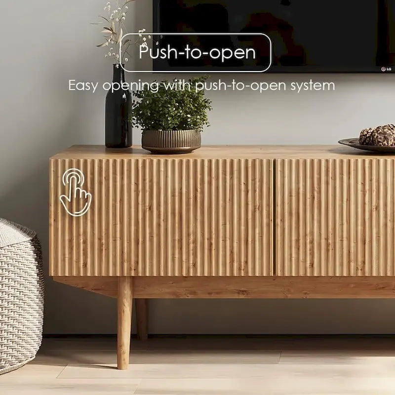 Meuble TV console pour téléviseurs jusqu'à 65 po avec pieds en bois