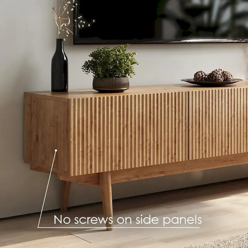 Meuble TV console pour téléviseurs jusqu'à 65 po avec pieds en bois