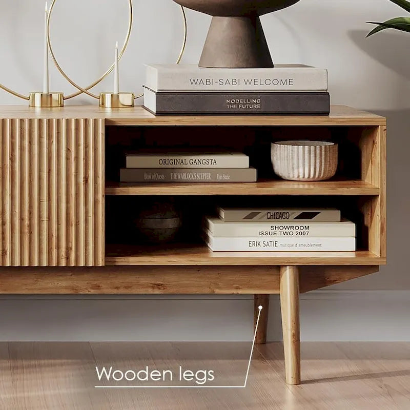 Meuble TV console pour téléviseurs jusqu'à 65 po avec pieds en bois