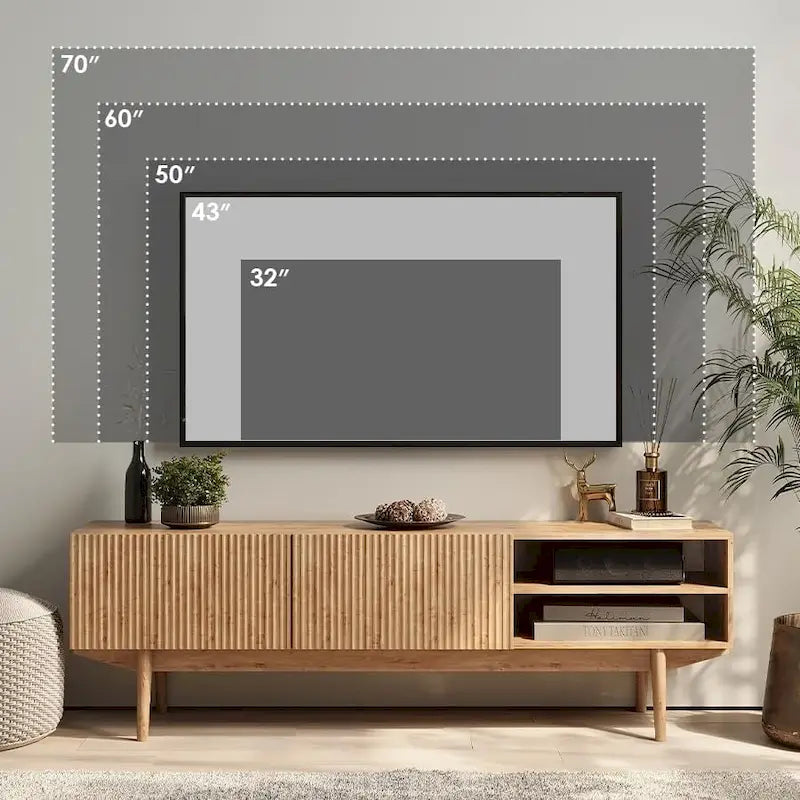 Meuble TV console pour téléviseurs jusqu'à 65 po avec pieds en bois
