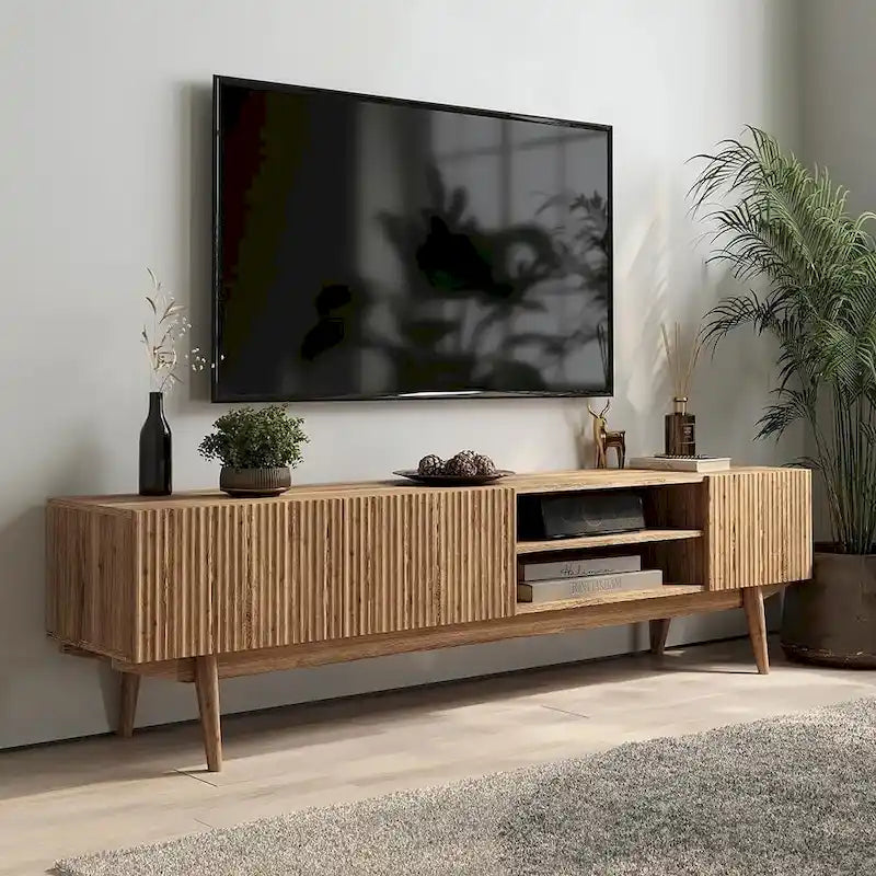 Meuble TV console pour téléviseurs jusqu'à 65 po avec pieds en bois