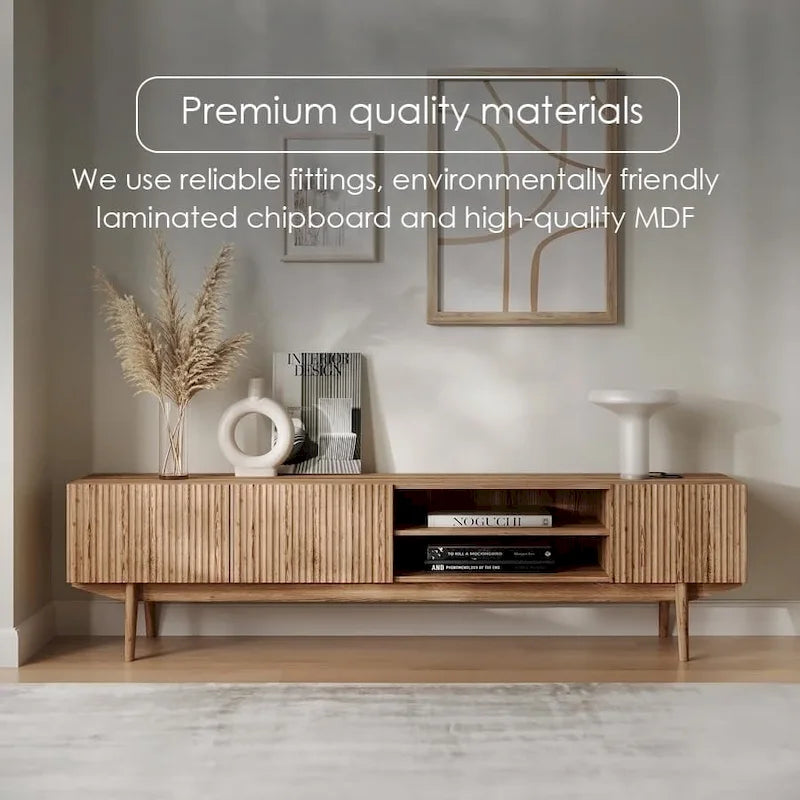 Meuble TV console pour téléviseurs jusqu'à 65 po avec pieds en bois
