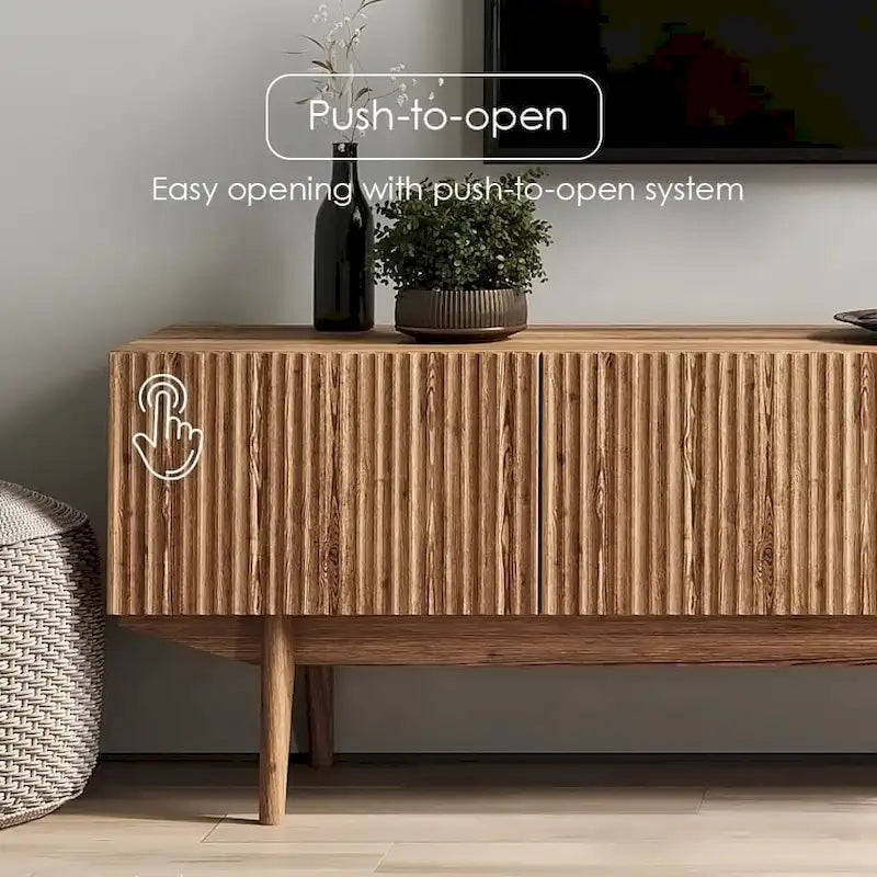 Meuble TV console pour téléviseurs jusqu'à 65 po avec pieds en bois