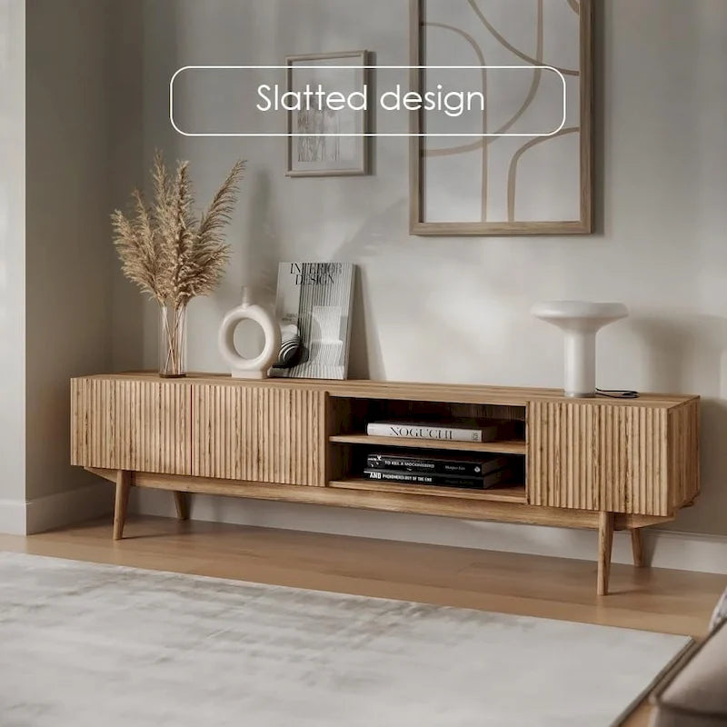 Meuble TV console pour téléviseurs jusqu'à 65 po avec pieds en bois