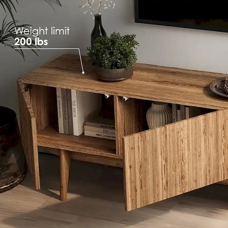 Meuble TV console pour téléviseurs jusqu'à 65 po avec pieds en bois