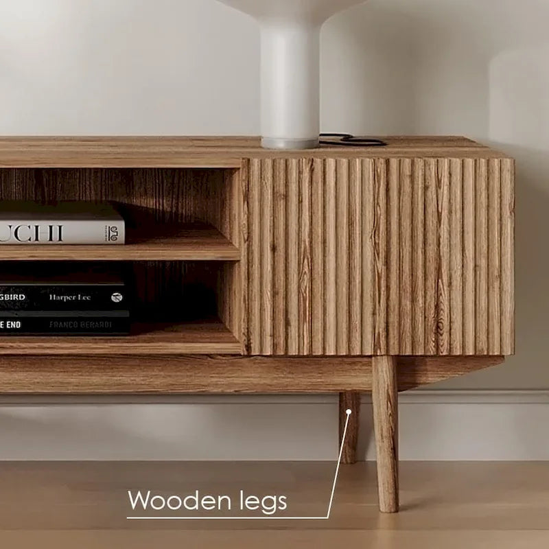 Meuble TV console pour téléviseurs jusqu'à 65 po avec pieds en bois