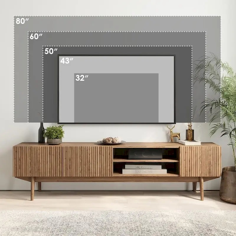 Meuble TV console pour téléviseurs jusqu'à 65 po avec pieds en bois