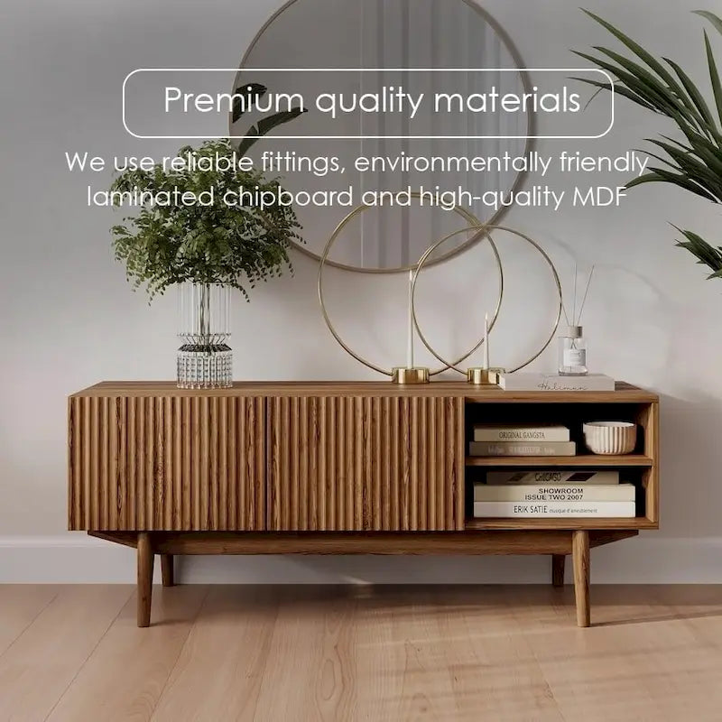 Meuble TV console pour téléviseurs jusqu'à 65 po avec pieds en bois