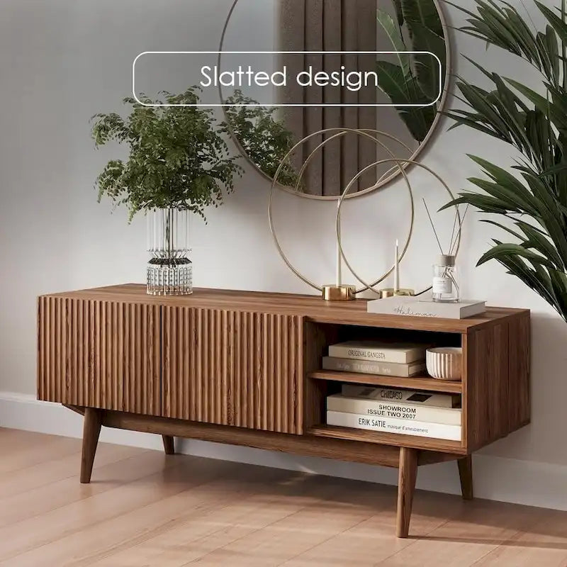Meuble TV console pour téléviseurs jusqu'à 65 po avec pieds en bois