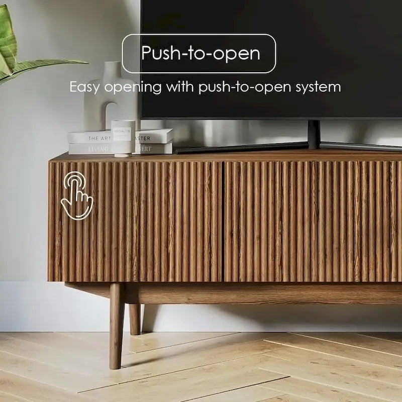 Meuble TV console pour téléviseurs jusqu'à 65 po avec pieds en bois