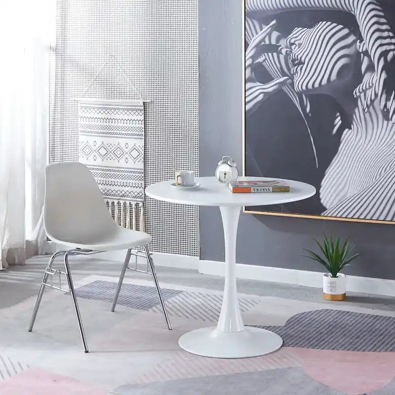 Table à manger de style Mid-century pour 2-4 personnes avec plateau rond en MDF