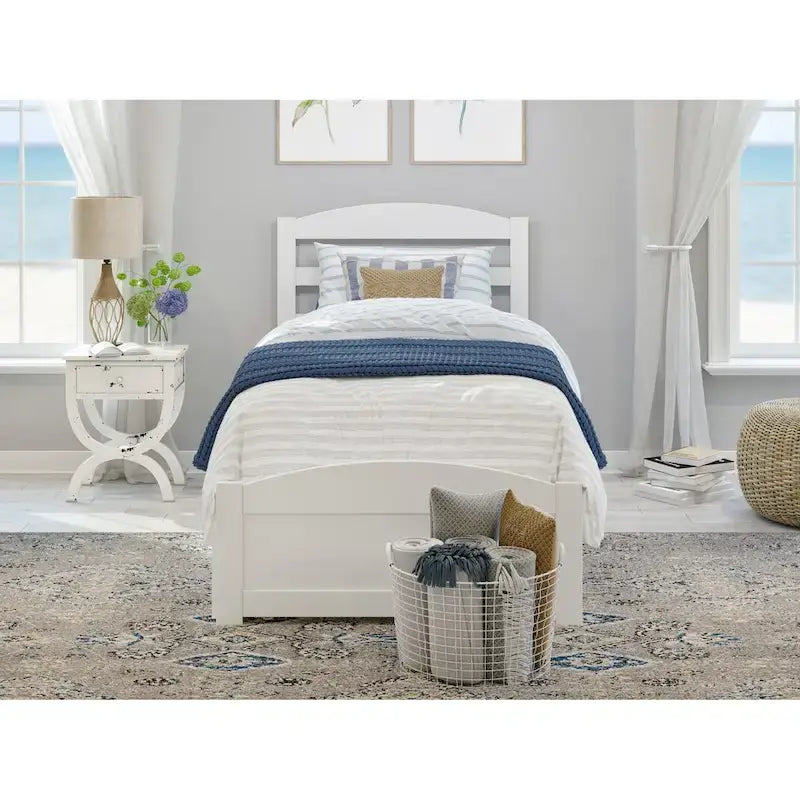 Lit plateforme en bois massif avec pied de lit et lit gigogne double XL