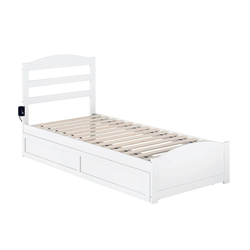 Lit plateforme en bois massif avec pied de lit et lit gigogne double XL