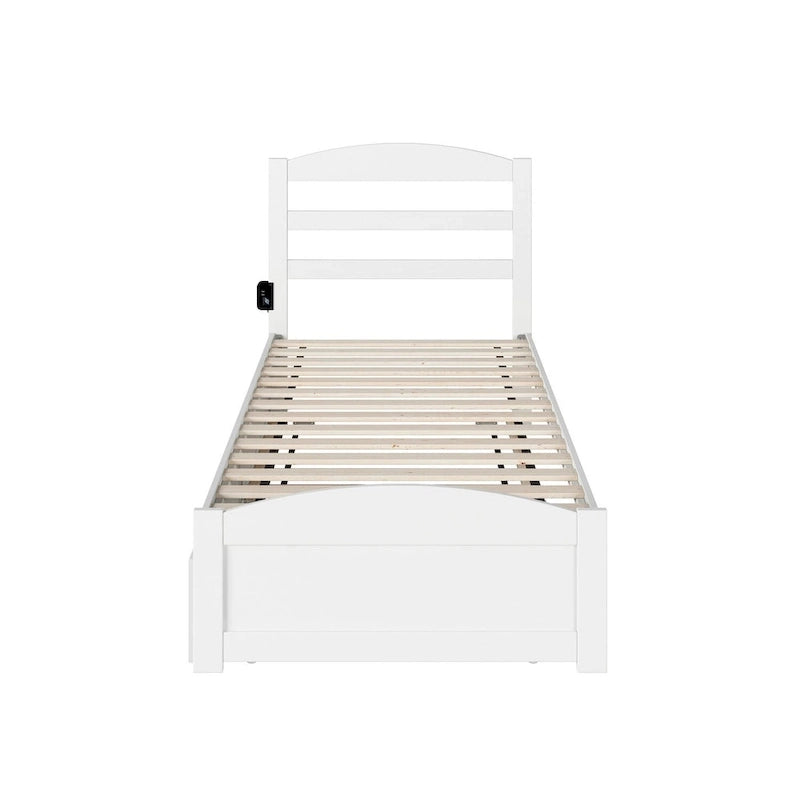 Lit plateforme en bois massif avec pied de lit et lit gigogne double XL