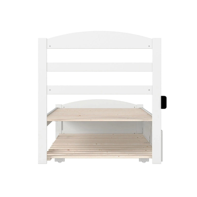 Lit plateforme en bois massif avec pied de lit et lit gigogne double XL