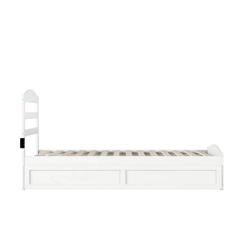 Lit plateforme en bois massif avec pied de lit et lit gigogne double XL