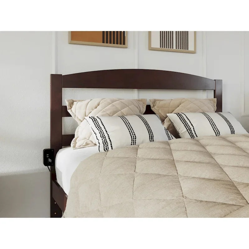 Lit plateforme en bois massif avec pied de lit et lit gigogne double XL