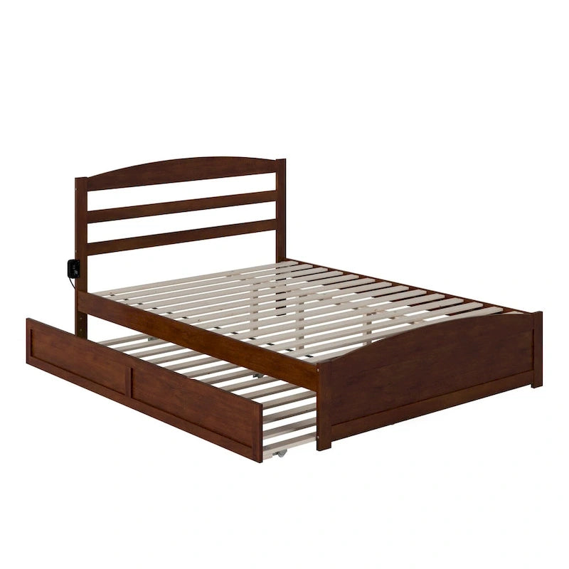 Lit plateforme en bois massif avec pied de lit et lit gigogne double XL