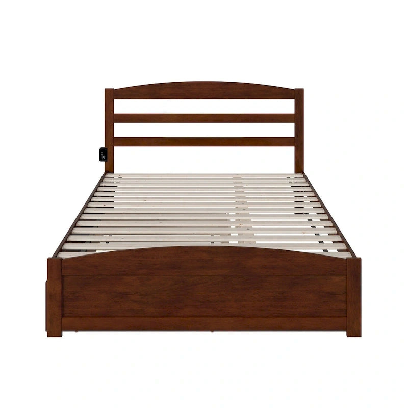 Lit plateforme en bois massif avec pied de lit et lit gigogne double XL
