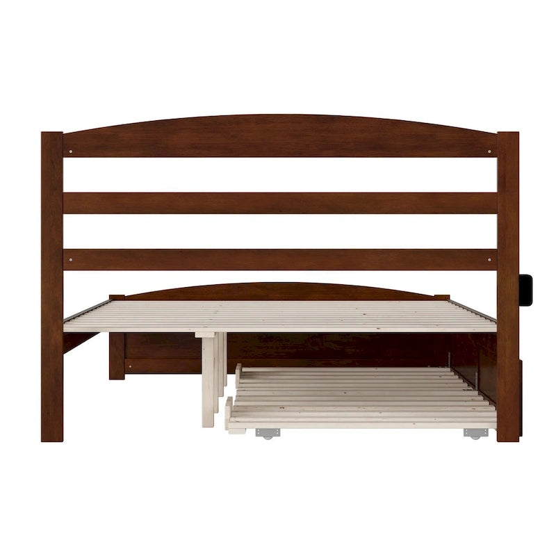 Lit plateforme en bois massif avec pied de lit et lit gigogne double XL