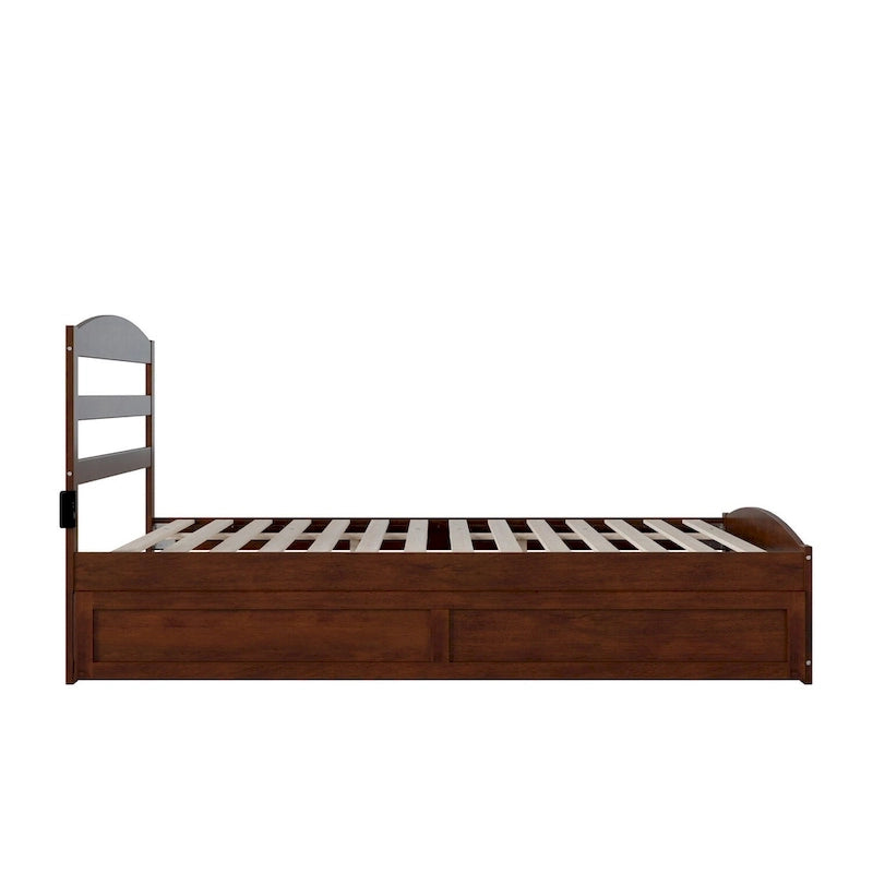 Lit plateforme en bois massif avec pied de lit et lit gigogne double XL