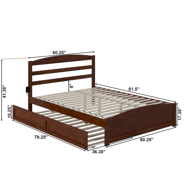 Lit plateforme en bois massif avec pied de lit et lit gigogne double XL