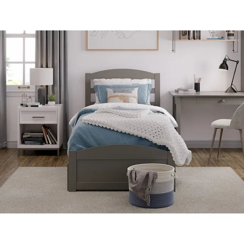 Lit plateforme en bois massif avec pied de lit et lit gigogne double XL