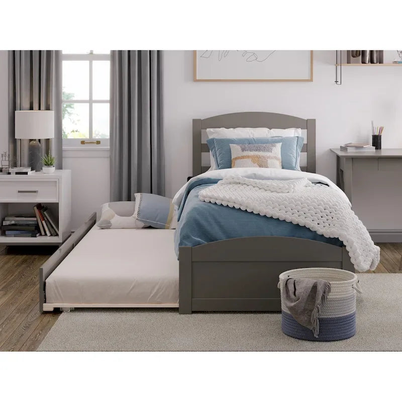 Lit plateforme en bois massif avec pied de lit et lit gigogne double XL