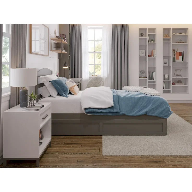 Lit plateforme en bois massif avec pied de lit et lit gigogne double XL