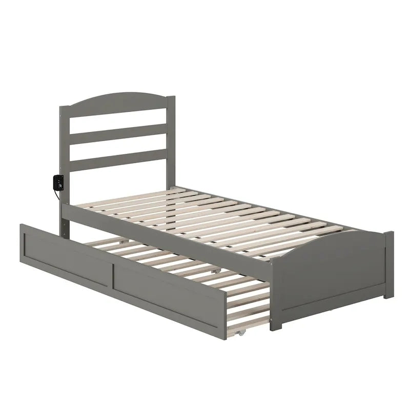 Lit plateforme en bois massif avec pied de lit et lit gigogne double XL
