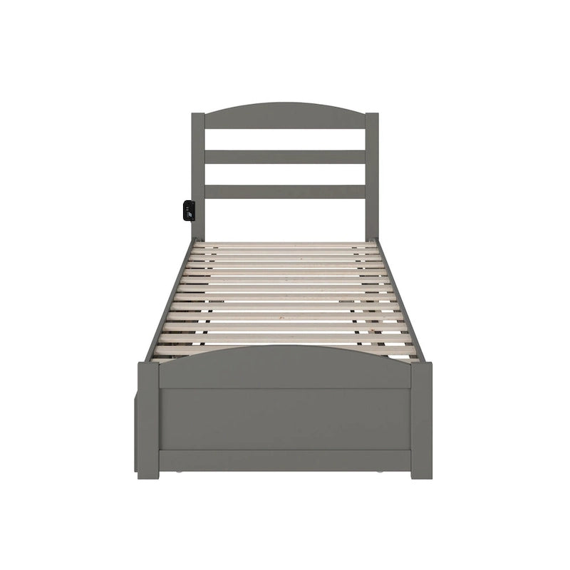 Lit plateforme en bois massif avec pied de lit et lit gigogne double XL